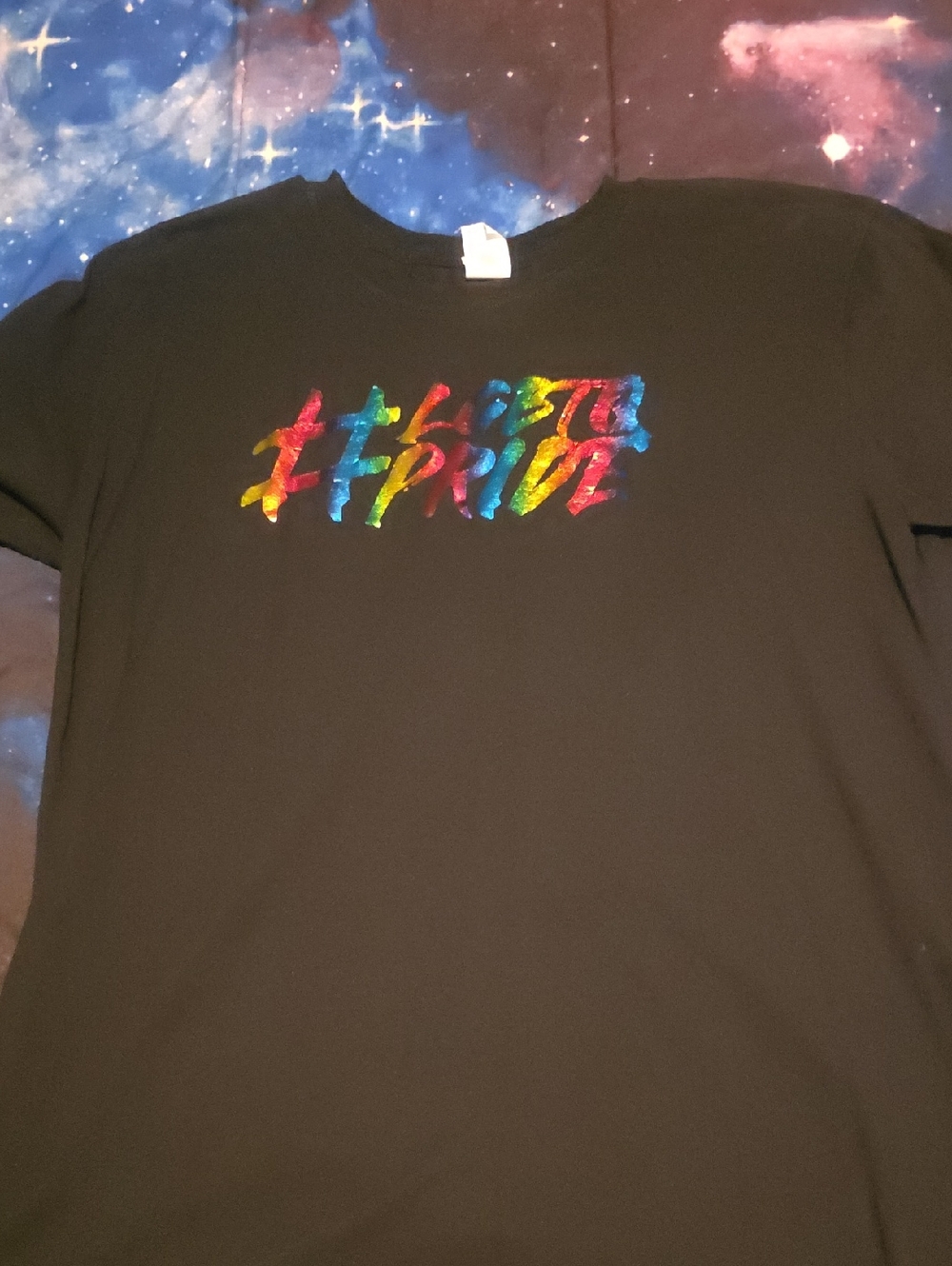 Black Men's Graphic Tee with Rainbow Script